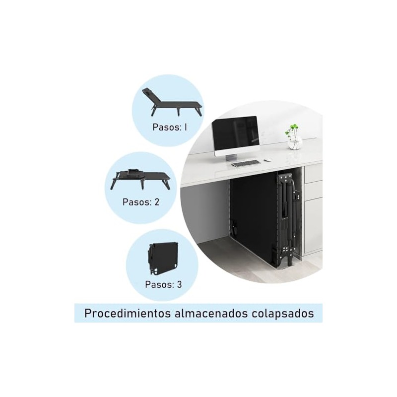 Camastro Plegable Portátil con Colchón Acolchado, Negro, 5 Posiciones de