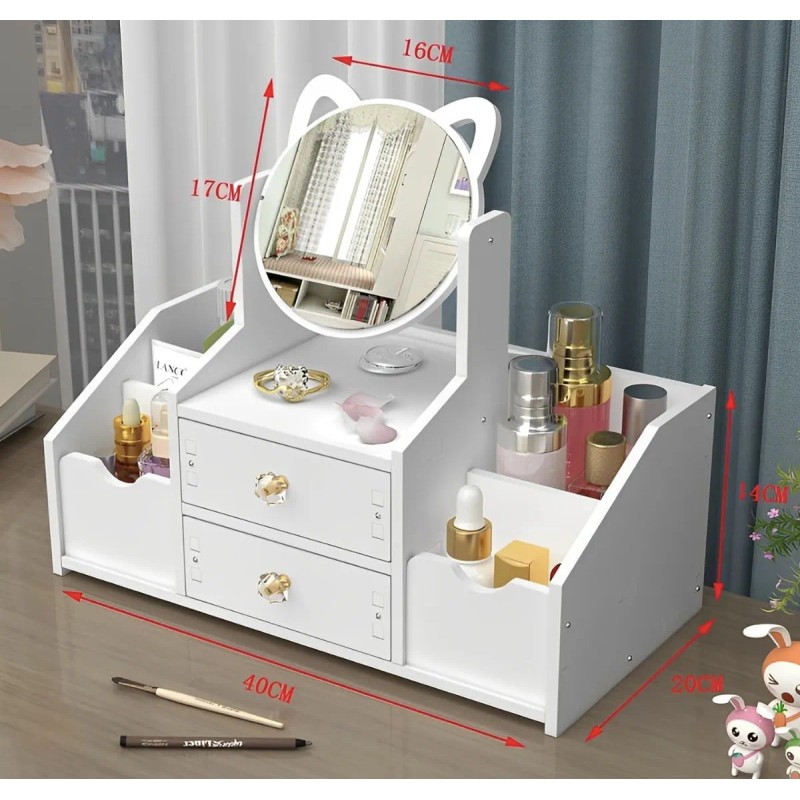Caja De Almacenamiento De Cosméticos Multifuncional + Espejo