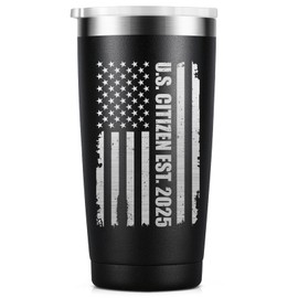 KIKERRO Us Citizenship Gifts - 2025 American Citizenship Gifts Party Decoration - New US Citizen Gifts 20oz Stainless Steel Insulated Laser Engraved Tumbler, Black