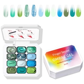 Finger Secret 12 Colors Ombre Gel Pat Nail Polish Set,Ombre Pigment for Nails,Gradient Painting Gel with 100Pcs Nail Sponges for 3D Gels Nail Art Patting in Salon or Home Use
