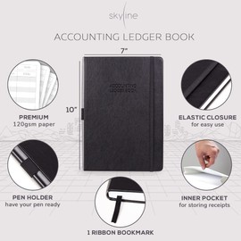 Skyline Accounting Ledger Book - Diario de registro de columna para uso personal y contabilidad para pequeñas empresas, registro de gastos para rastrear operaciones de dinero, formato grande, 7 x 10 pulgadas, 4.712 entradas en total (negro)