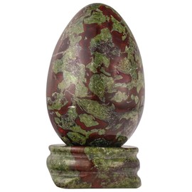 rockcloud - Figura Decorativa de Piedra Natural con Soporte, Piedra Pulida para decoración del hogar, Dragon Blood - Esfera de Huevo con Soporte, Verde, 1