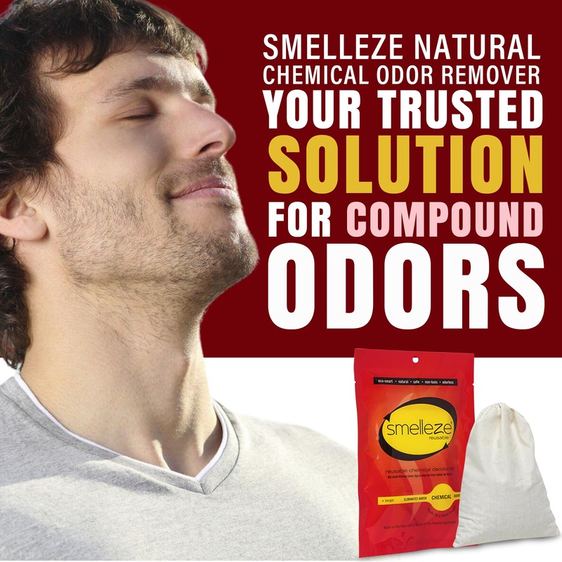 SMELLEZE Reusable Chemical Odor Eliminator Deodorizer Pouch, Chemical Smell Remover