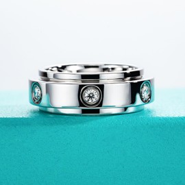 AnuClub Moissanite Gear Spinner Rings 2.5mm 0.36cttw D Color VVS1 Moissanite Fidget Band Eternity Rings for Women 8