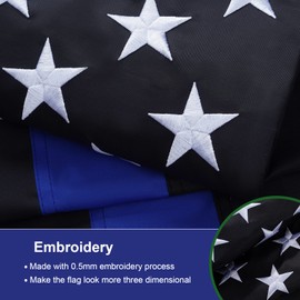 SYII Thin Blue Line Flag 3x5 Feet Outdoor Made in USA, Luxury Embroidered Stars and Double Stitched Sewn Stripes, Heavy Duty Polyester Back the Blue Police Flags with Canvas Header and 2 Brass Grommets