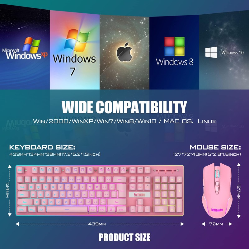RedThunder K10 Wireless Gaming Keyboard and Mouse Combo, LED Backlit