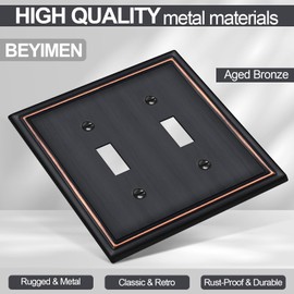 Double Toggle Light Switch Covers Plate, Metal Material 2 Gang Wall Plates for Double Light Switch, Oil Rubbed Bronze Decorative Switch Plate Cover - Classic Style, 3 Pack