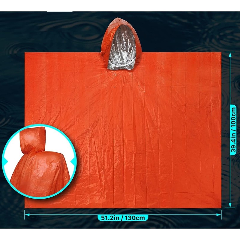 koundeneko Thermal Waterproof Raincoat, Set of 4, Emergency Poncho, Aluminum