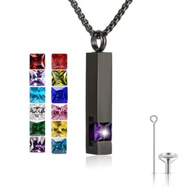 Birthstone Cuboid Locket Urn Necklaces for Ashes Cremation Jewellery Urns for Human Ashes Memorial Urn Keepsake Pendant