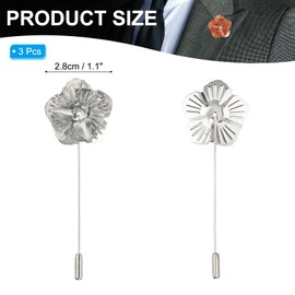 PATIKIL Lapel Pin for Men, 3 Pack Men Formal Metal Lapel Pin Floral Lapel Stick Brooch Rose Flower Pin for Wedding Banquet Event Suit, Silver
