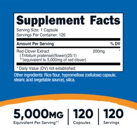 Nutricost Red Clover Blossoms Supplement (5000 mg Equivalent) 120 Capsules - Red Clover Extract, Vegan