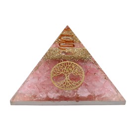 Large Orgone Pyramid | Rose Quartz Pyramid Crystal | Tree of Life Orgonite Pyramid | Organ Pyramids Positive Energy Healing