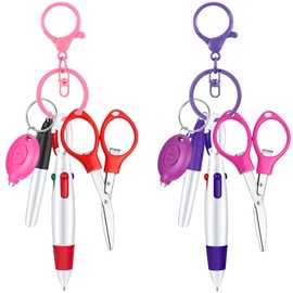 PerKoop 10 Pcs Nurse Badge Accessories Nurse Pen Set Include Permanent Marker Pen, Retractable Ball Pen, Nursing Keychain Clip, Foldable Scissor with LED Flashlight Keychain for Nurses(Purple, Pink)