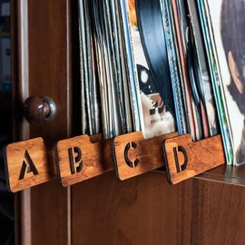 Jxueych Vinyl Record Dividers, Alphabetical Vinyl Record Storage Dividers A-Z,Wooden Record dividers, 26 Record Holder Organizer Guides, Record Separator, Book Dividers
