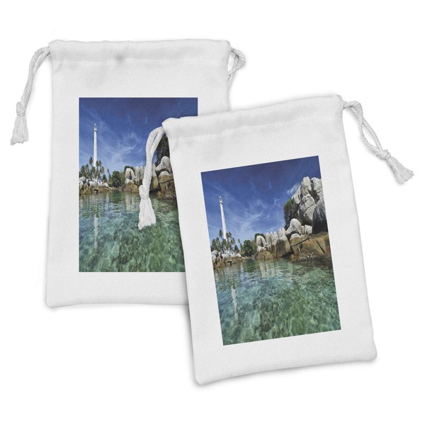 Lunarable Lighthouse Fabric Pouch Set of 2, Lighthouse Clear Water