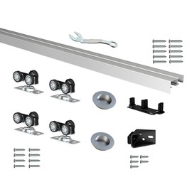 DIYHD 96" Ceiling Mount Box Rail Bypass Sliding Door Hardware Kit for 2 Closet Doors, Aluminum Silver Wardrobe Pocket System, Kit with Finger Pulls, MAX Load 126lbs