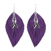 Purple Boho Survivor Charm Earrings Leather Feather Wire Jewelry Awareness