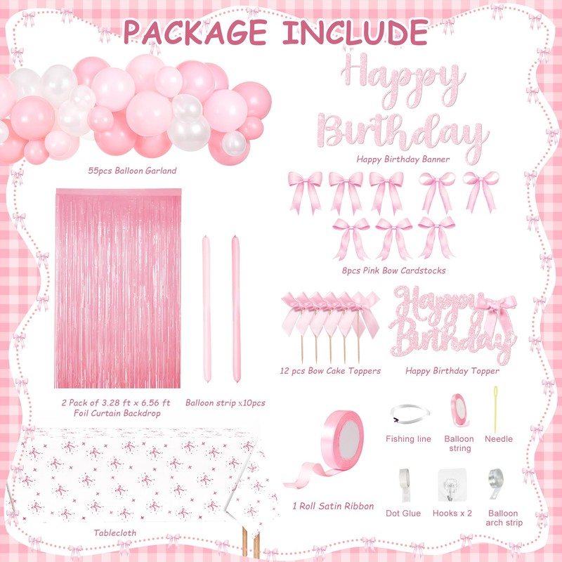 Kriyokiaa pink bow coquette birthday decorations