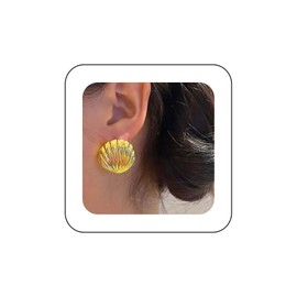 Inilbran Boho Shell Ear Jacket Earrings Gold Museschell Stud Vintage Textured Cowrie Sea Conch Front Back Jewellery for Women, Zinc