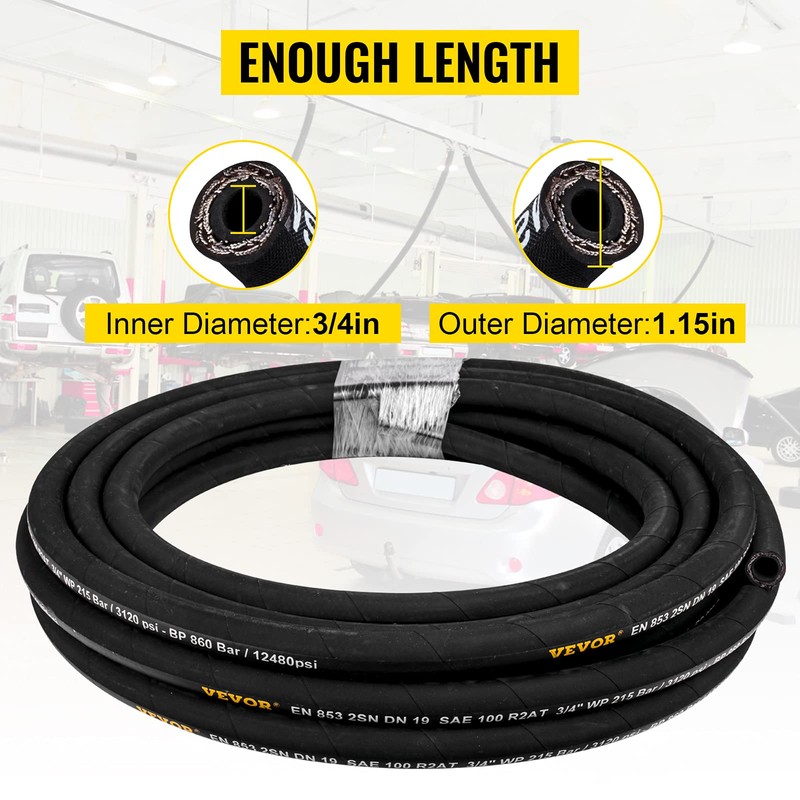 Bulk Coiled Rubber Hydraulic Hose - 3/4" x 50 ft,