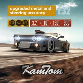 captainrc RC Drift Car 1/32 Scale High-Speed 4WD Mini Electric Remote Control Car, 30 km/h with Gyro Stabilization and LED Lights, Suitable for Adults (KM3299-Black)