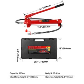 10 Ton Porta Power Hydraulic Jack Kit - 20,000 LBS Capacity Heavy Duty Hydraulic Ram Set with 17-Piece Accessories & Carrying Case, for Auto Truck Tractor Equipment Repair, Max Lift 5.1 Inch
