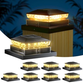 Solar Post Cap Light 8 Packs, Waterproof Solar Powered Fence Light, 4x4 IP65 Black Outdoor Post Solar Lights for Deck Garden & Patio Lights for 3.5x3.5,4x4,5x5 Wood & Vinyl Posts Warm White Lighting