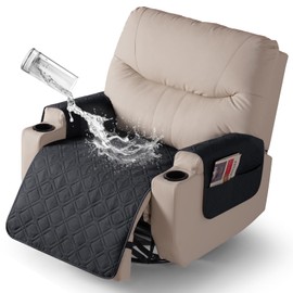 VANSOFY Recliner Chair Covers 100% Waterproof Seat Cover with Arm Reclining Cover Non-Slip Recliner Chair Covers Furniture Protector Washable Slipcover with Pocket for Pets, Dogs(Black, 28")