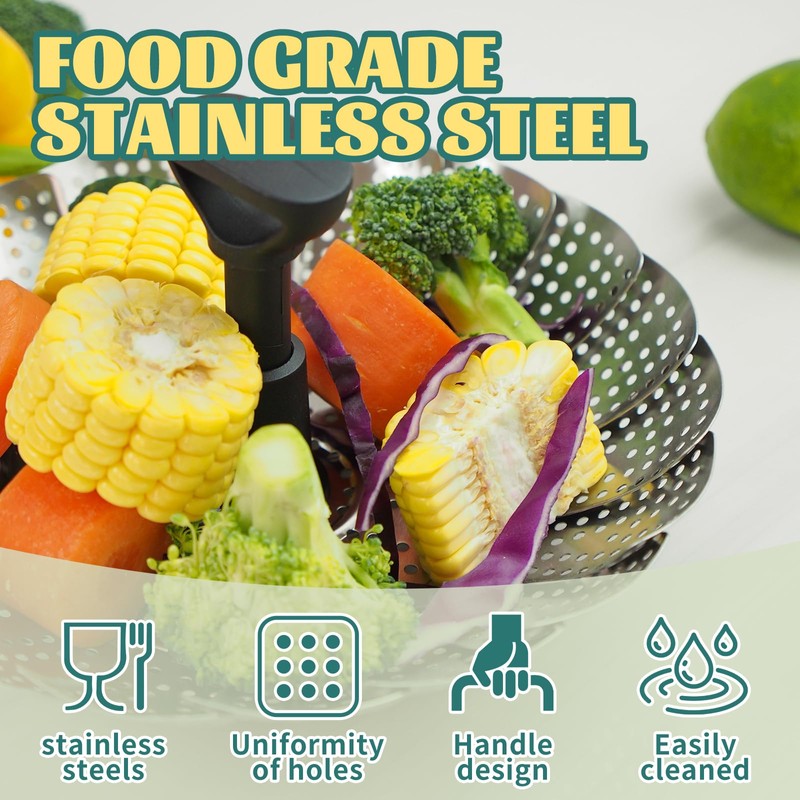 Premium Stainless Steel Folding Steaming Basket (Green11s)