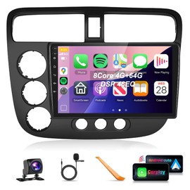 8Core 4G 64G for Honda Civic 2001-2005 Radio,5.0 Bluetooth Car Stereo with Wireless CarPlay 9inch 1280x720P Touchscreen 59UIs Android Auto GPS FM RDS WiFi DSP 36EQ IP69K Backup Camera