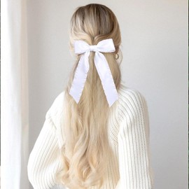 2PCS Hair Bows for Women, Tassel Ribbon Bowknot Hair Clips Barrettes for Women with Long Tail (White, 12.5 * 17CM)