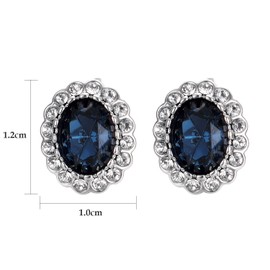 Yoursfs Navy Clip on Earrings for Women Blue Cubic Zirconia Oval Rhinestone Non Pierced Clip-on Earring for Bridal Jewelry