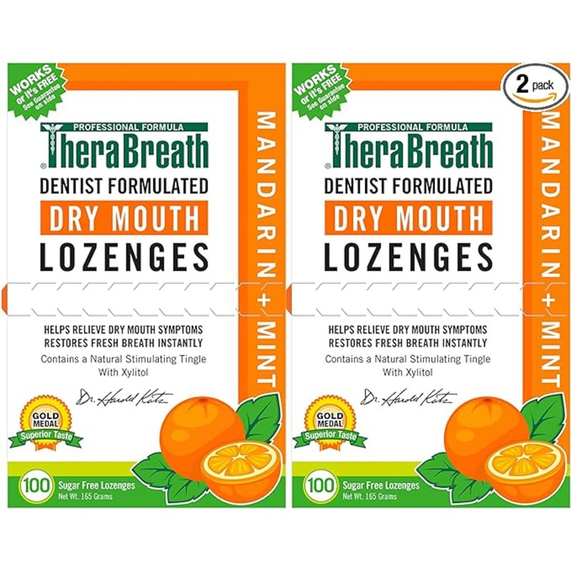 TheraBreath Dry Mouth Lozenges with Zinc, 100 Lozenges, Mandarin Mint,