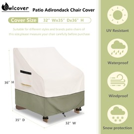 Owlcover Patio Adirondack Chair Cover 32 W x 35 D x 36 H inches,600D Heavy Duty Waterproof Outdoor Chair Covers,Patio Furniture Covers for Adirondack Chair,Beige