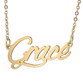 HUAN XUN Gold Color Plated Pendant Elegance Lady Name Necklace, Grace
