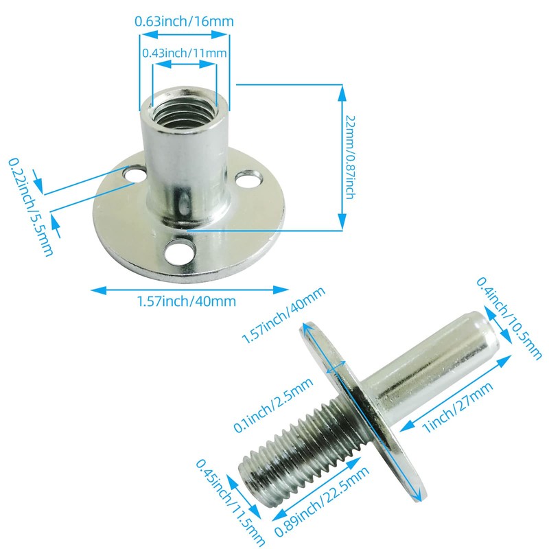 2 Sets M12 Metal Bed Post Connector T-Nut Bedpost Connector