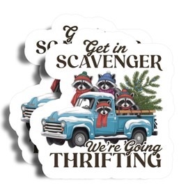 Get in Scavenger We're Going Thrifting Stickers - 5" On Longest Side - Raccoon Feral Nocturnal - 2 Pack - High Adhesive Tack - Bumper Stickers for Cars, Truck, SUV - Made in USA - PLDFS2577