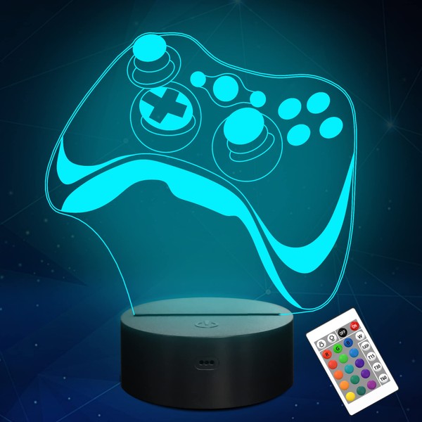 Attivolife Gamepad 3D Lamp, Hologram Illusion Controller Night Light for Kid, 16 Colors Changing & Remote Dimmer Control Cool Boy Girl Video Gaming Room Accessories as Xmas Birthday Gift for Teen Men
