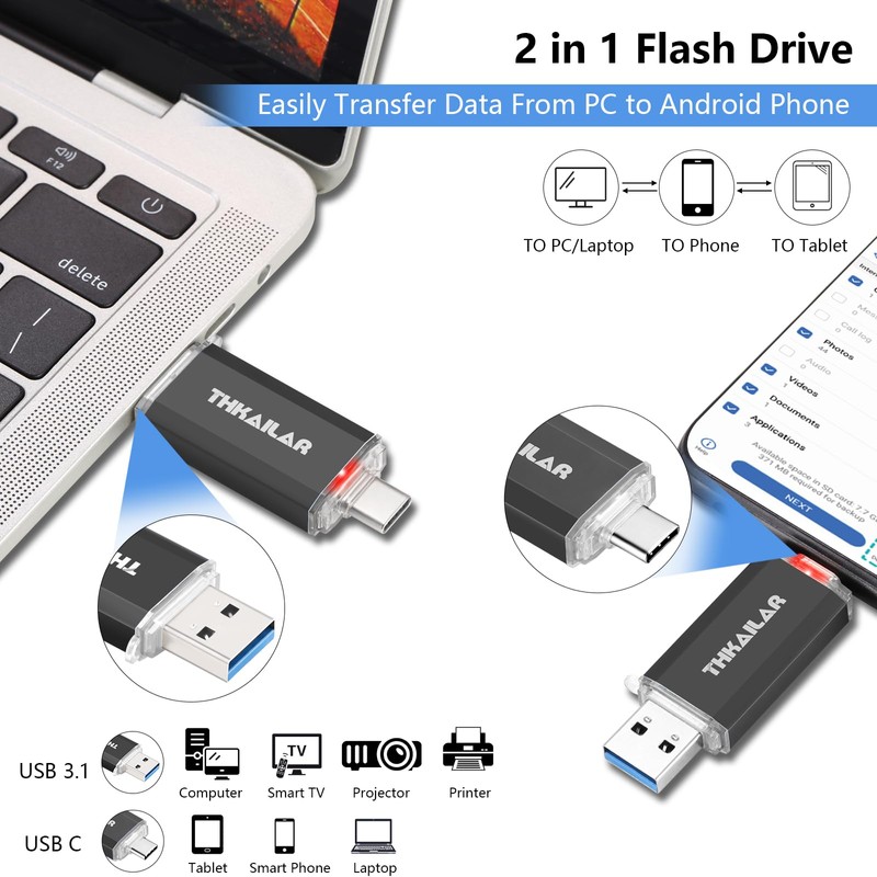THKAILAR 128GB USB C Flash Drive,USB Stick 3.1 Memory Stick