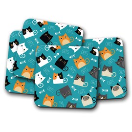 4 Set - Cute Cats Coaster - Kitten Funny Pet Mum Daughter Kids #8746