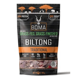 Boma Biltong - Air-Dried Grass Fed, GRASS FINISHED Beef Jerky Snack | Keto, Paleo, Gluten Fee, Whole30 | South African Beef Jerky Biltong (4 Ounce)