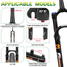 BUCKLOS 26/27.5/29 inch Travel 140mm MTB Air Suspension Fork, Rebound Adjustment 34mm Stanchions 1-1/8" Threadless Straight/Tapered 9*100mm QR Manual/Remote Lockout XC AM Mountain Bicycle Front Forks