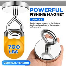 MIKEDE Fishing Magnets, 700 lbs Neodymium Super Strong Rare Earth Magnet, Diameter 2.95 inch with Countersunk Hole Eyebolt, Large Retrieving in River and Magnetic Fishing for Lifting