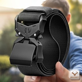 BULLIANT Men's Tactical Belt Military Rigger Elastic Nylon Belt fo Gift Men Work Heavy Duty 1.5",QUICK RELEASE(Black,28"-32" Waist Adjustable)
