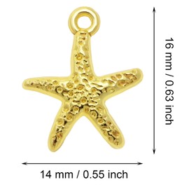 Shapenty Metal Starfish Pendant Charms Sea Star Beads for Earring Bracelet Necklace Keychain Jewelry Making Craft Project Ocean Beach Themed Wedding Christmas Ornament Decor, 100PCS (Gold)