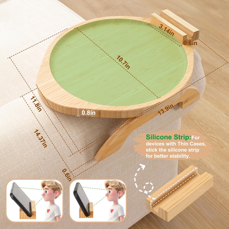 SINWANT Couch Arm Table,Large Bamboo Sofa Clip on Tray Tables