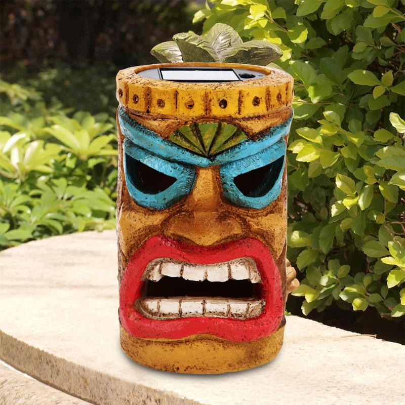 qzzwbbtc Tiki Head Solar Statue Light for Garden Decor and