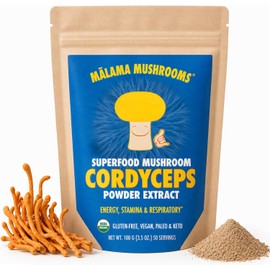 MALAMA MUSHROOMS Cordyceps Extract Powder De Malama, Cuerpo De Fructificación Orgánico Cordyceps Polvo De Seta, Superalimento Adaptogénico, Apoya La Energía, La Resistencia Y El Estado De Án