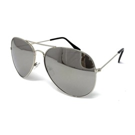 Pilot Style Sunglasses - Unisex Shades Top Gun UV400 Mens Ladies (Silver Frame Mirrored Lens)
