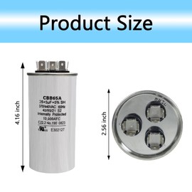 35+5 MFD 370V or 440V Dual Run Start Round A/C Capacitor CBB65B Air Conditioner Capacitors for AC Unit Fan Motor Start or Condenser Straight Cool or Heat Pump.
